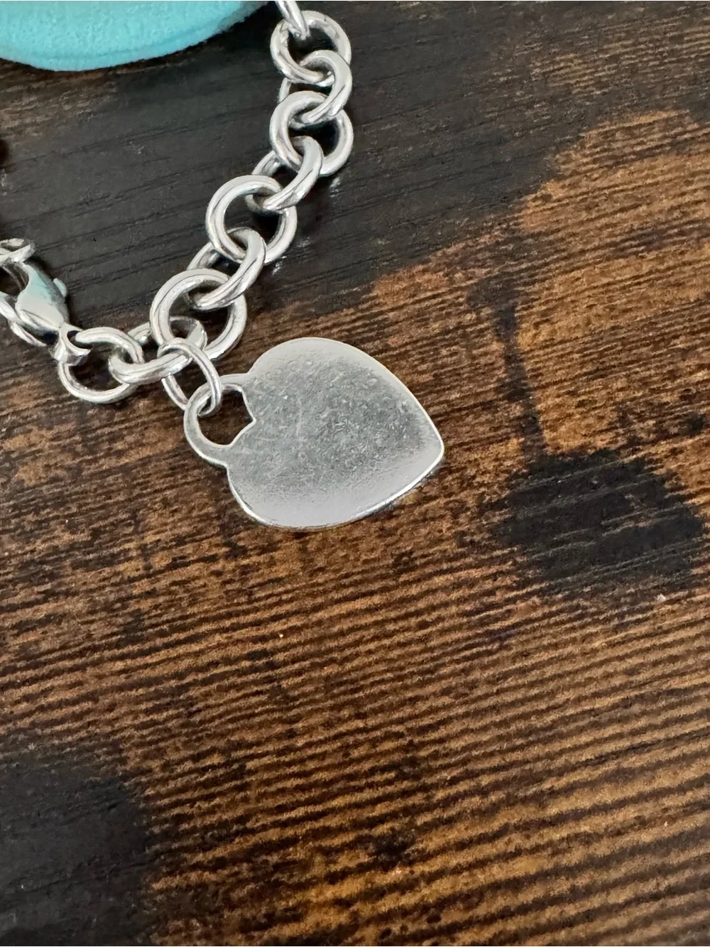 Tiffany & Co. Silver Heart Tag Charm Bracelet with Blue Pouch